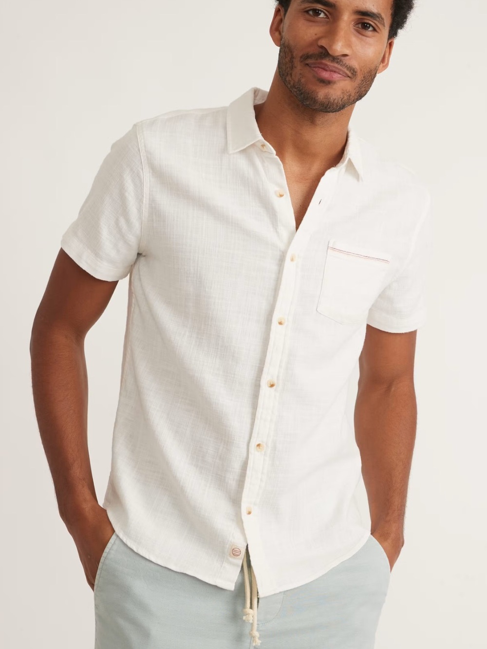 Marine Layer Classic Stretch Selvage Short Sleeve Shirt  Marge Off white